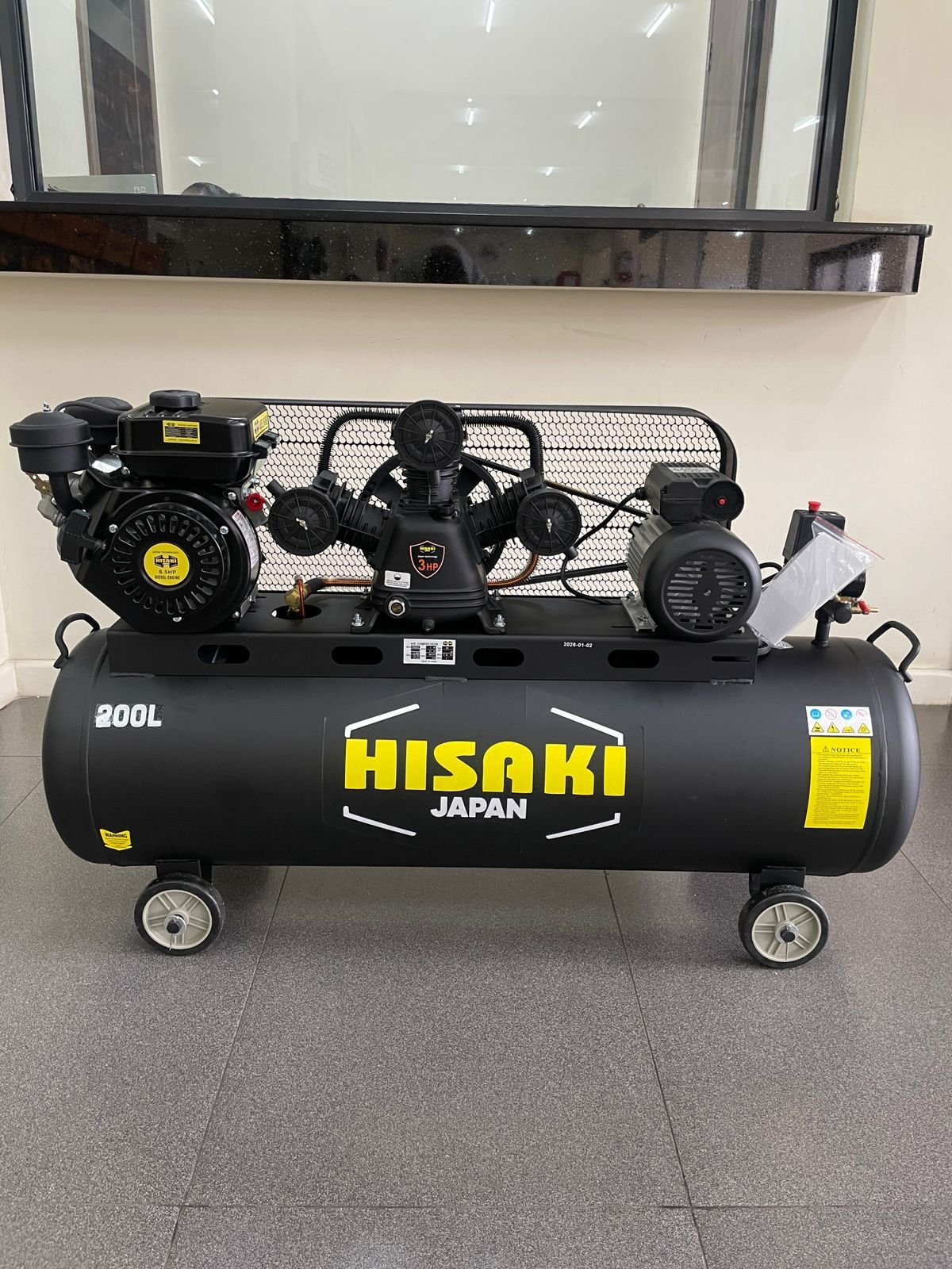 HISAKI JAPAN 2 IN 1 Compressor 300 Litres with Diesel Engine 8.5hp and Motor 3hp