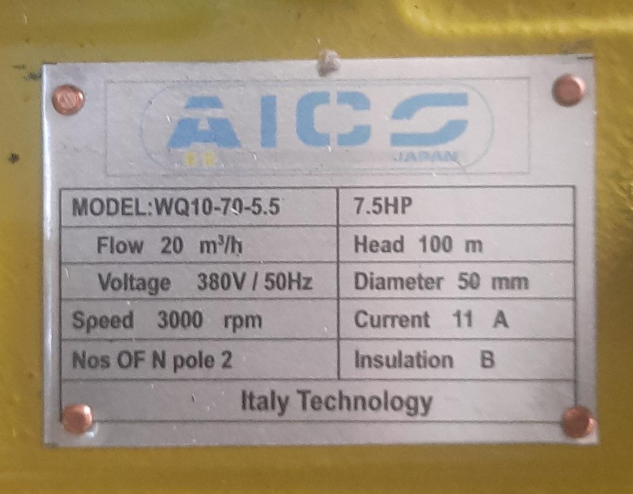 WQD10-70-5.5KW Aico Japan Sewage submersible pump 7.5HP 100METRES THREE PHASE 2 INCHES - Image 2