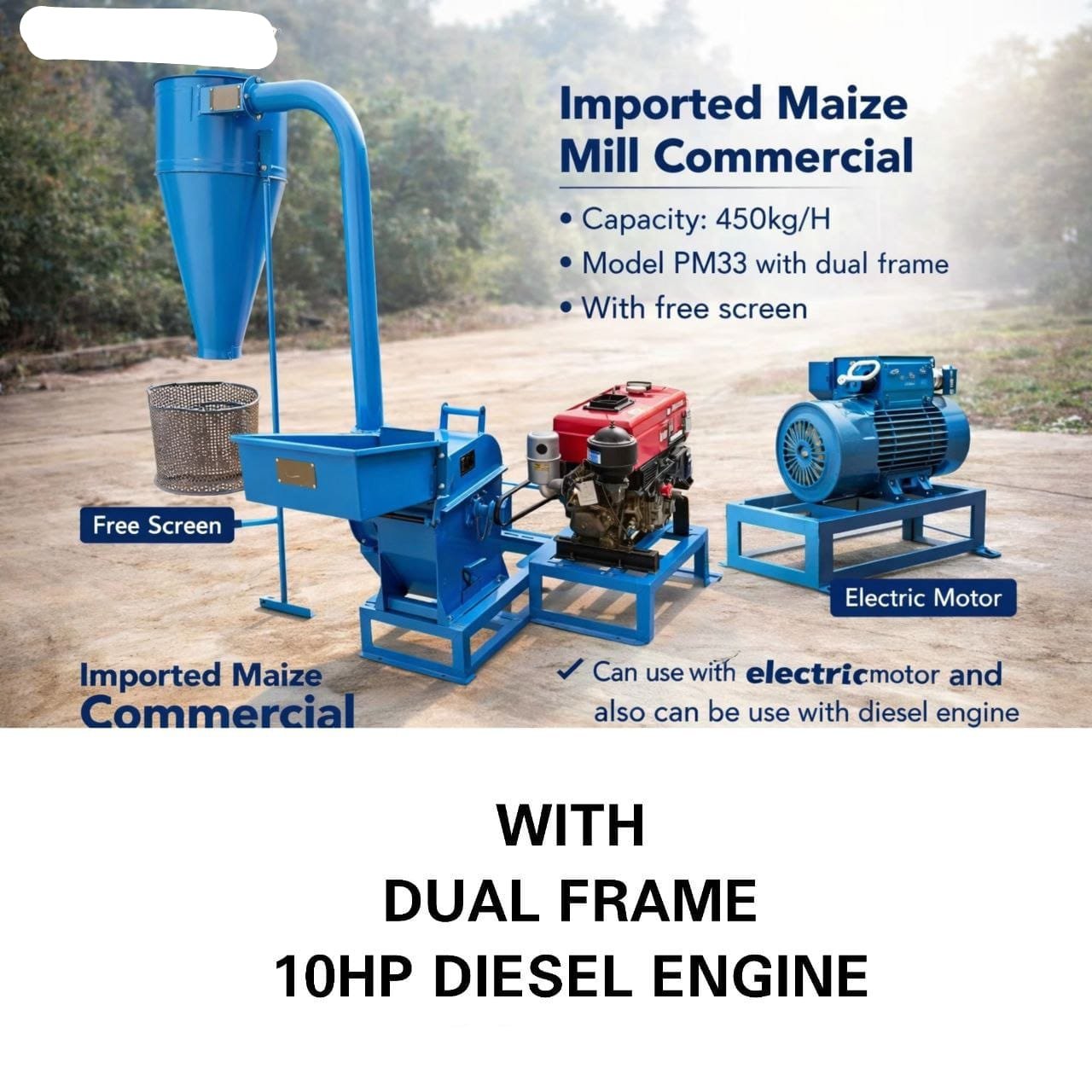 Commercial posho mill with dual frame 10hp diesel engine