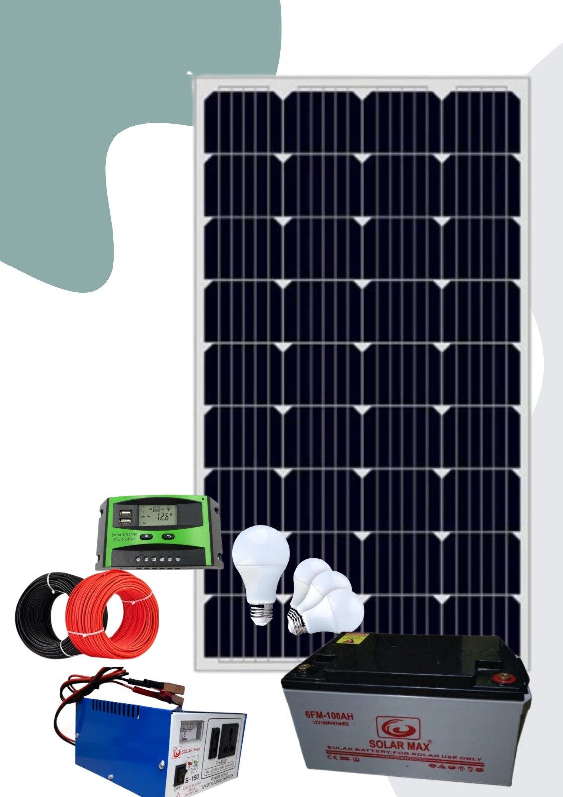 100watts complete solar kit system 80ah