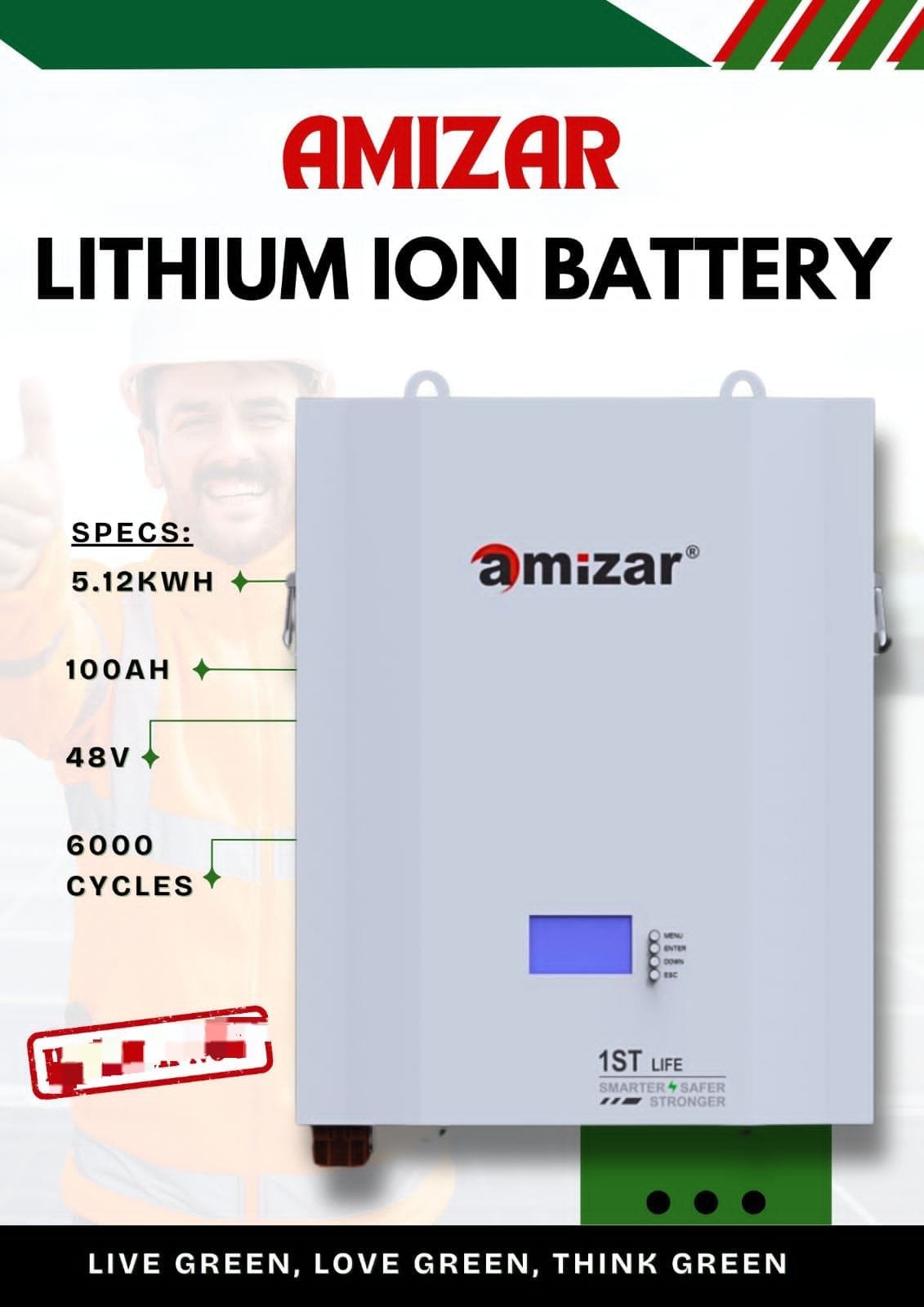 Amizar Lithium Ion Battery 5.12kwh 48v