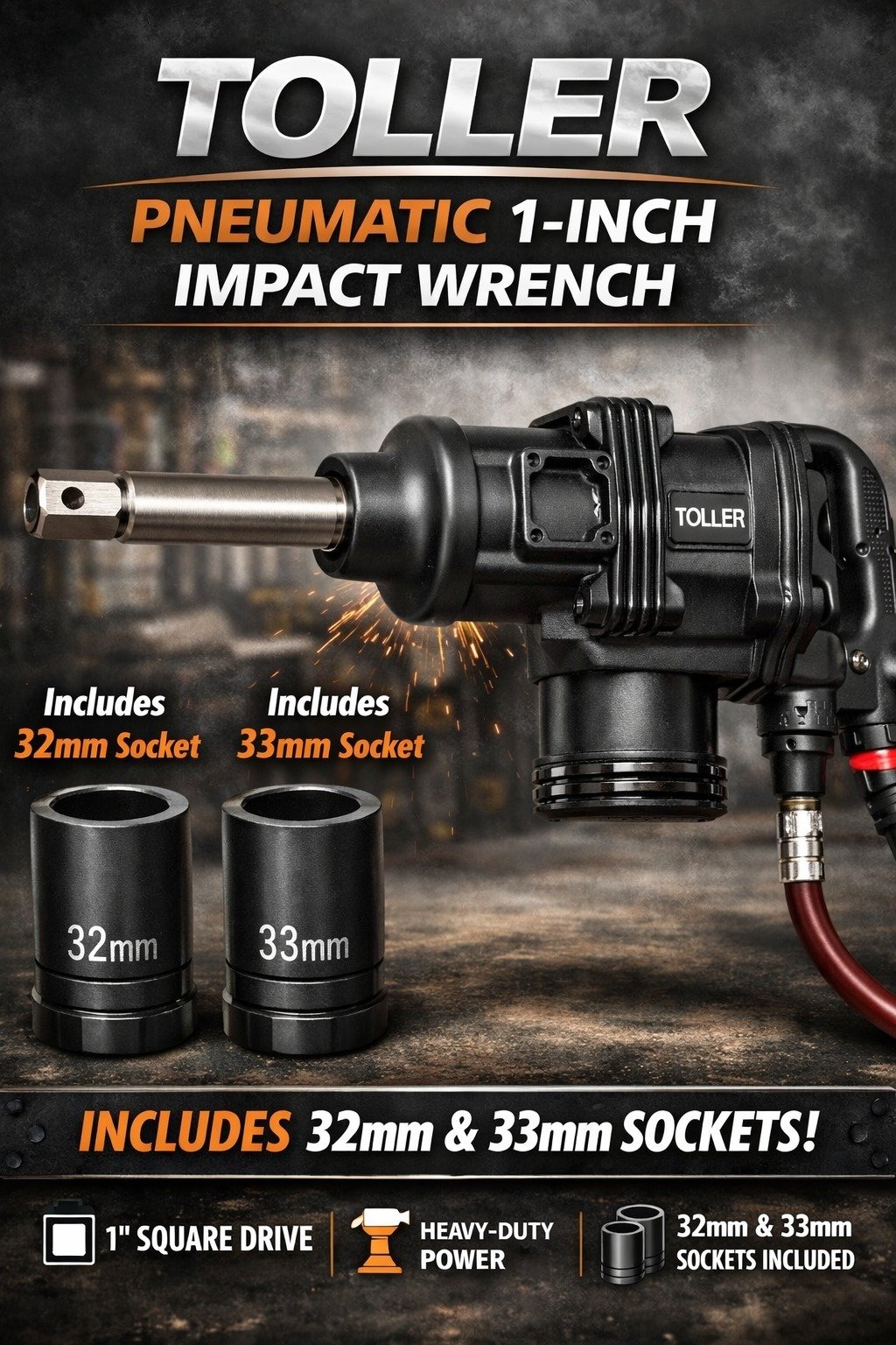 Toller pneumatic 1inch impact wrench with 2bits