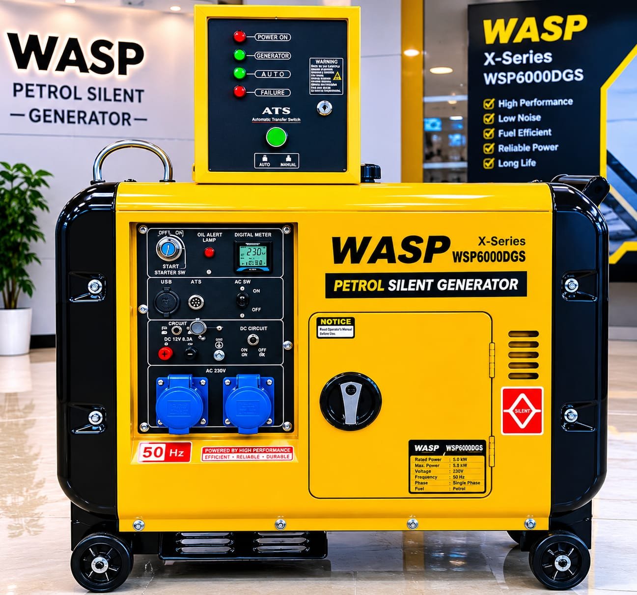 Automatic Wasp Petrol Silent generator 6.5kva with Ats