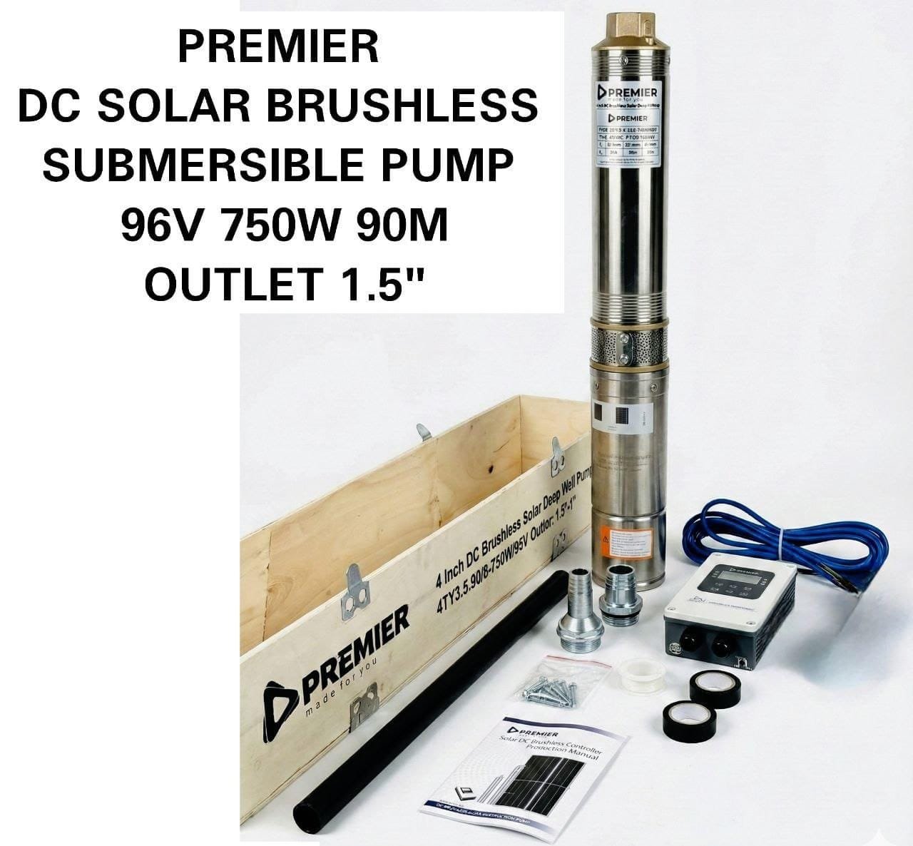 Submersible solar waterpump 90mtr 750watts 96v 1.5inch