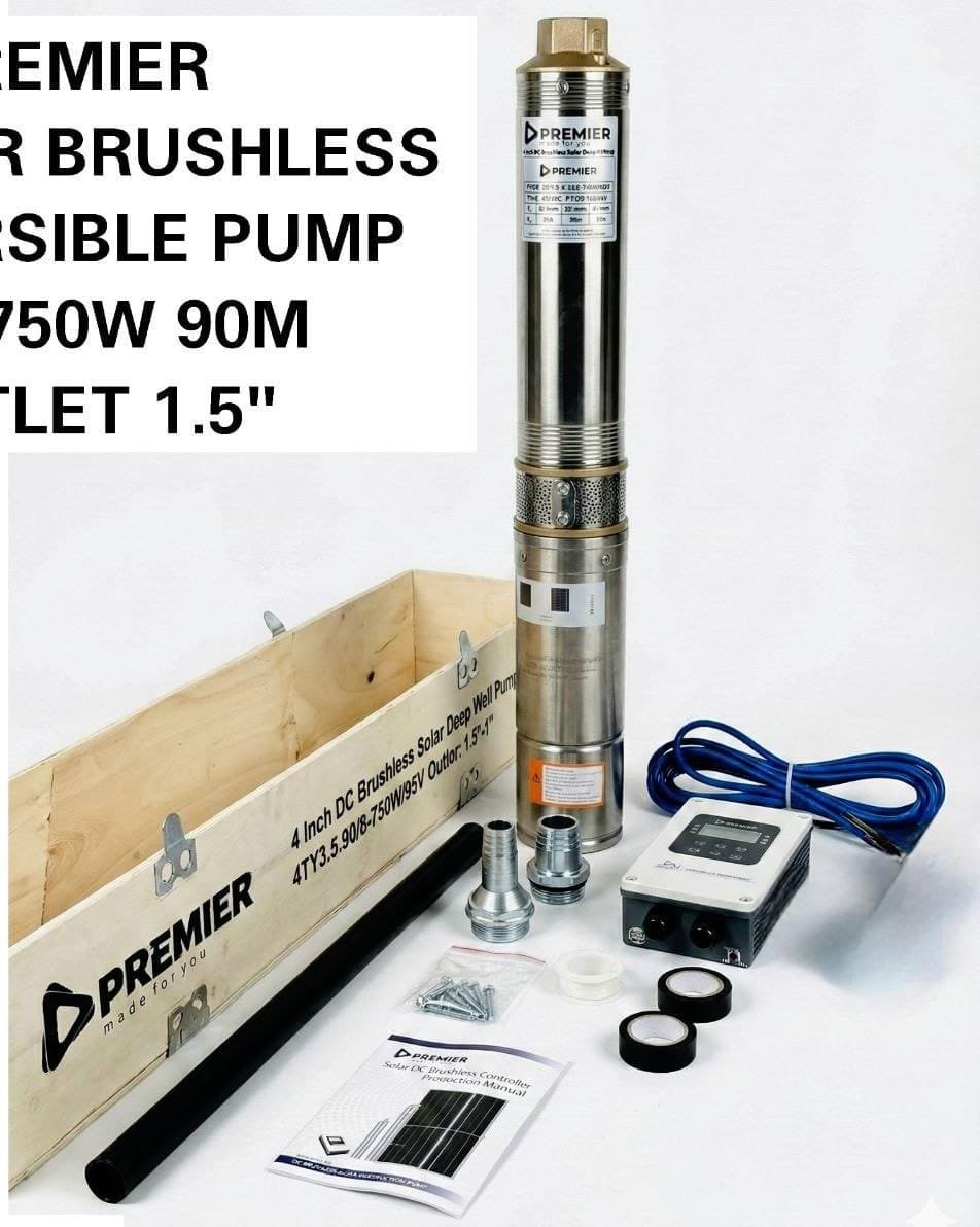 Premier dc solar 96v 750w 90m brushless submersible waterpump
