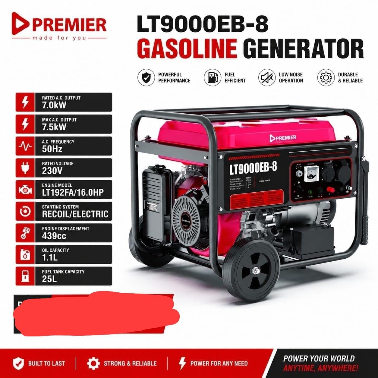 Lt9000eb gasoline generator premier 7.5kw electric start