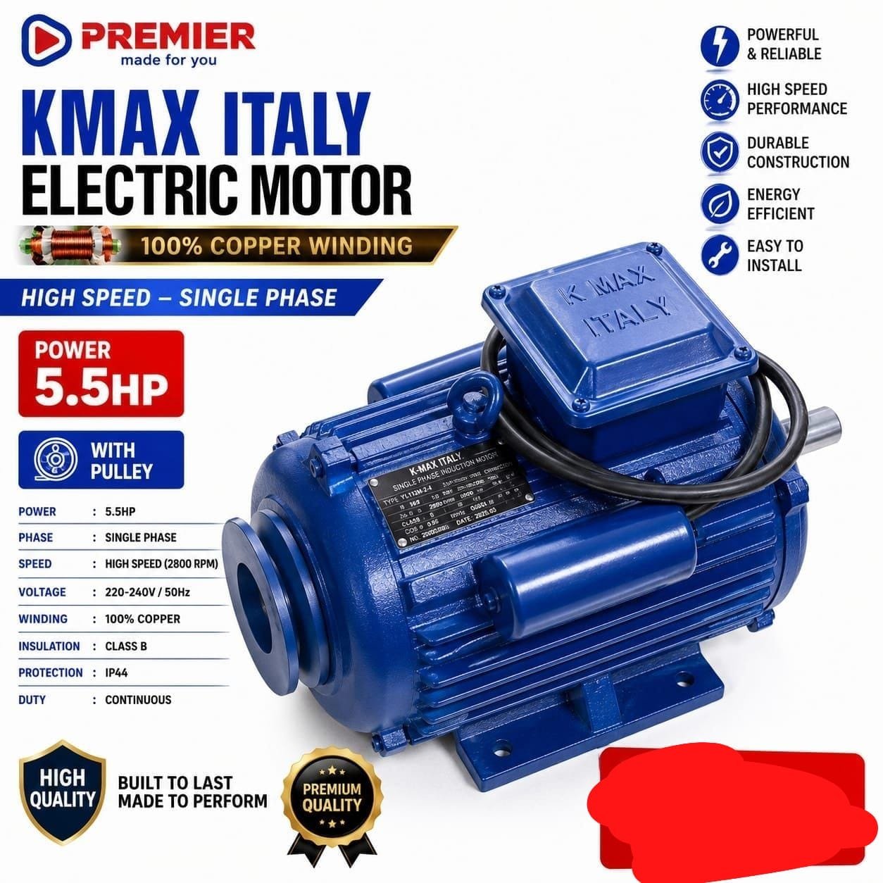 5.5hp kmax italy electric motor high single phase