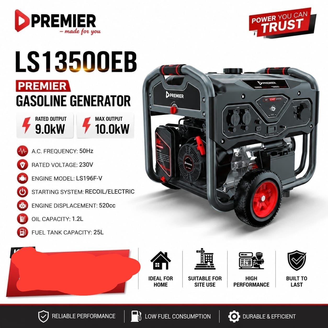 Ls13500eb premier gasoline generator 10kw