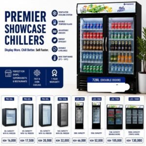 Premier ventilated commercial showcase chillers 728ltrs