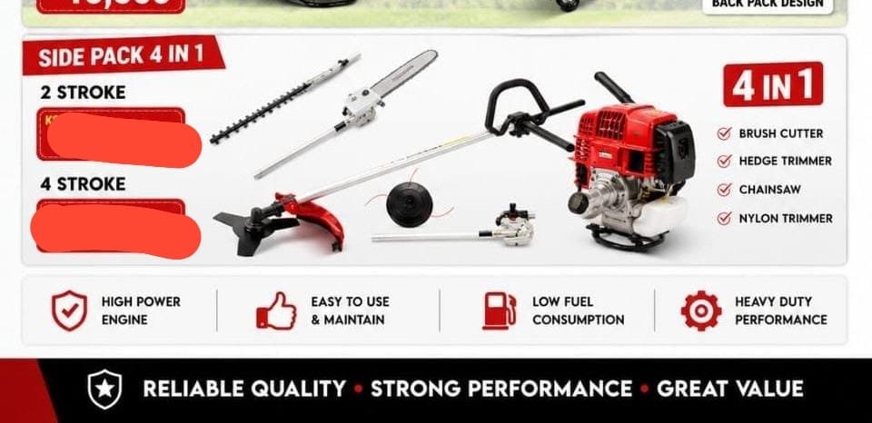 Side pack 4in1 Grass cutter, trimmer, chainsaw 2stroke