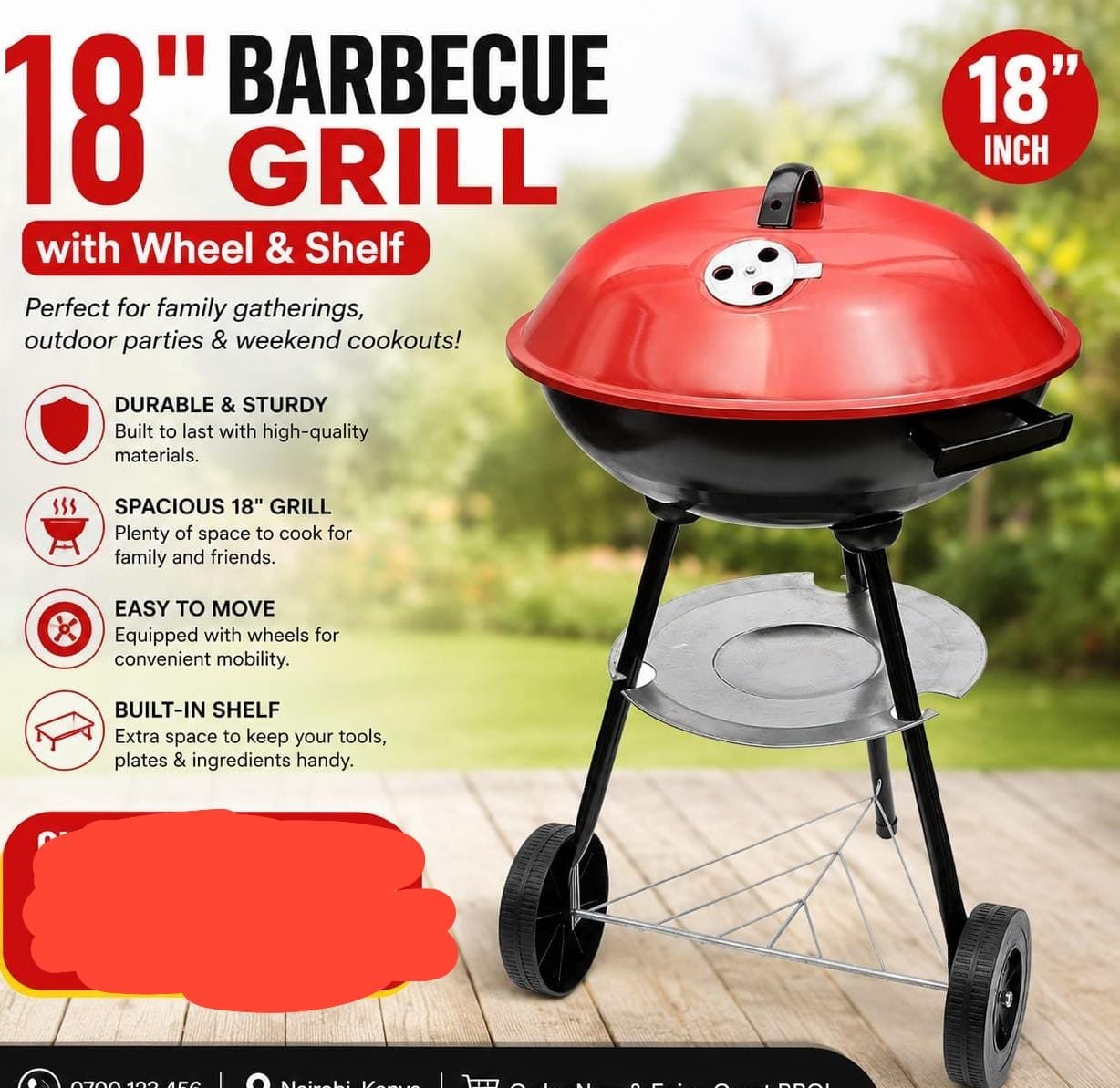 18inch barbecue grill with wheel and shelf