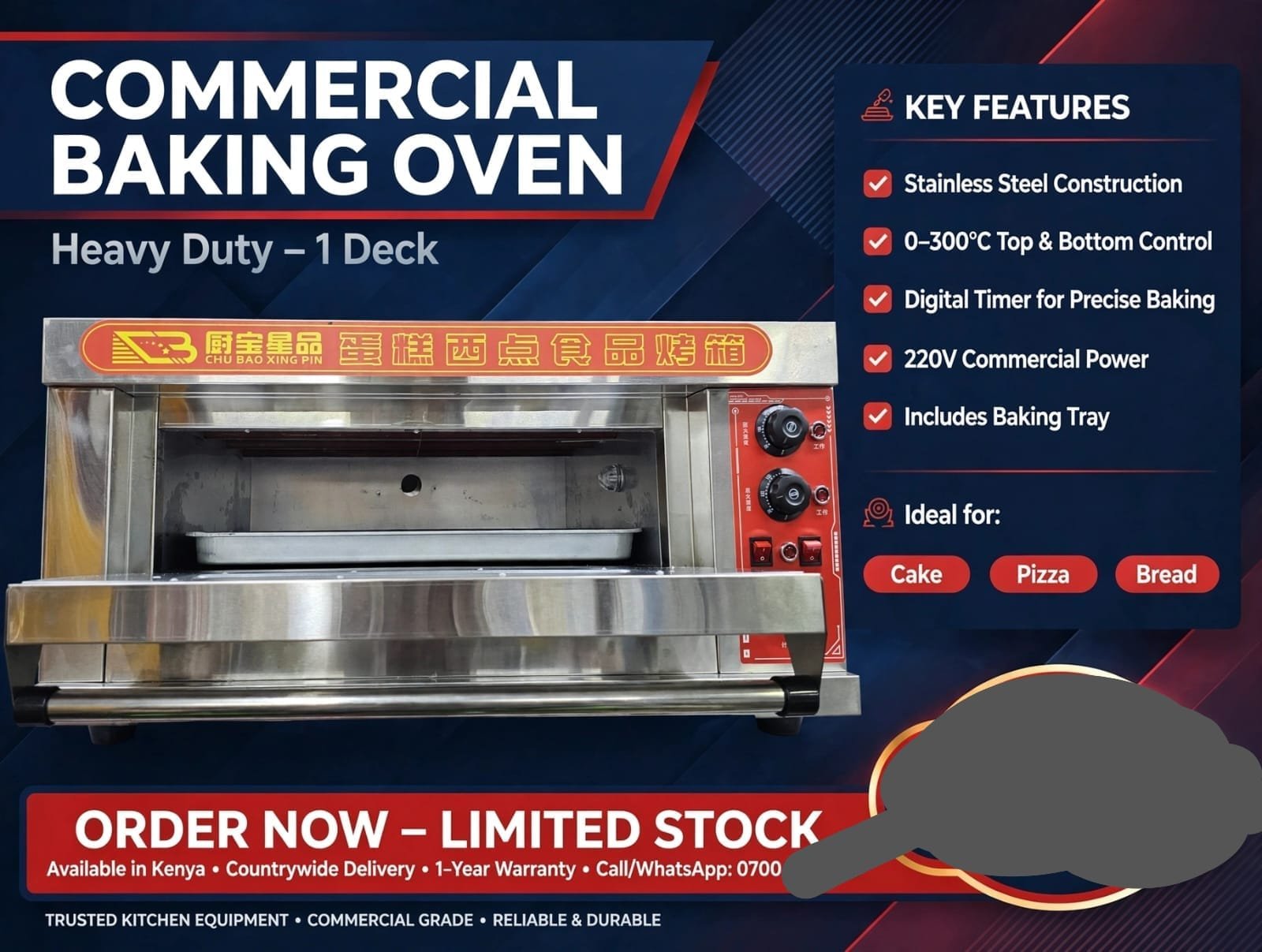 Heavy duty Commercial pizza,bread, cake baking oven 1deck 2tray