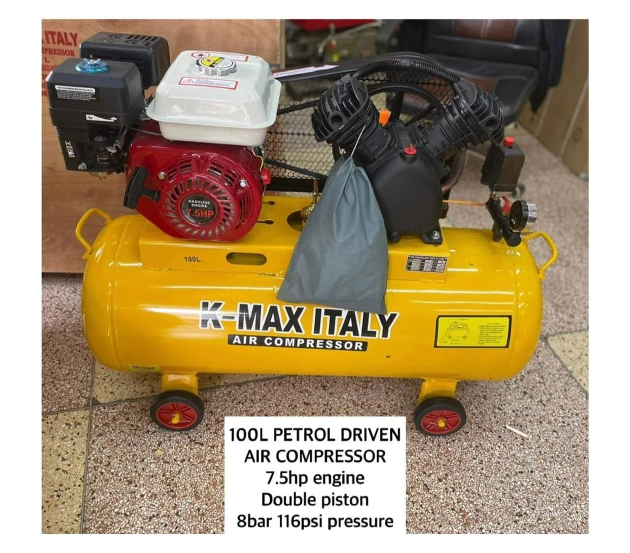 K-max italy 100ltr petrol air compressor 7.5hp 8bar