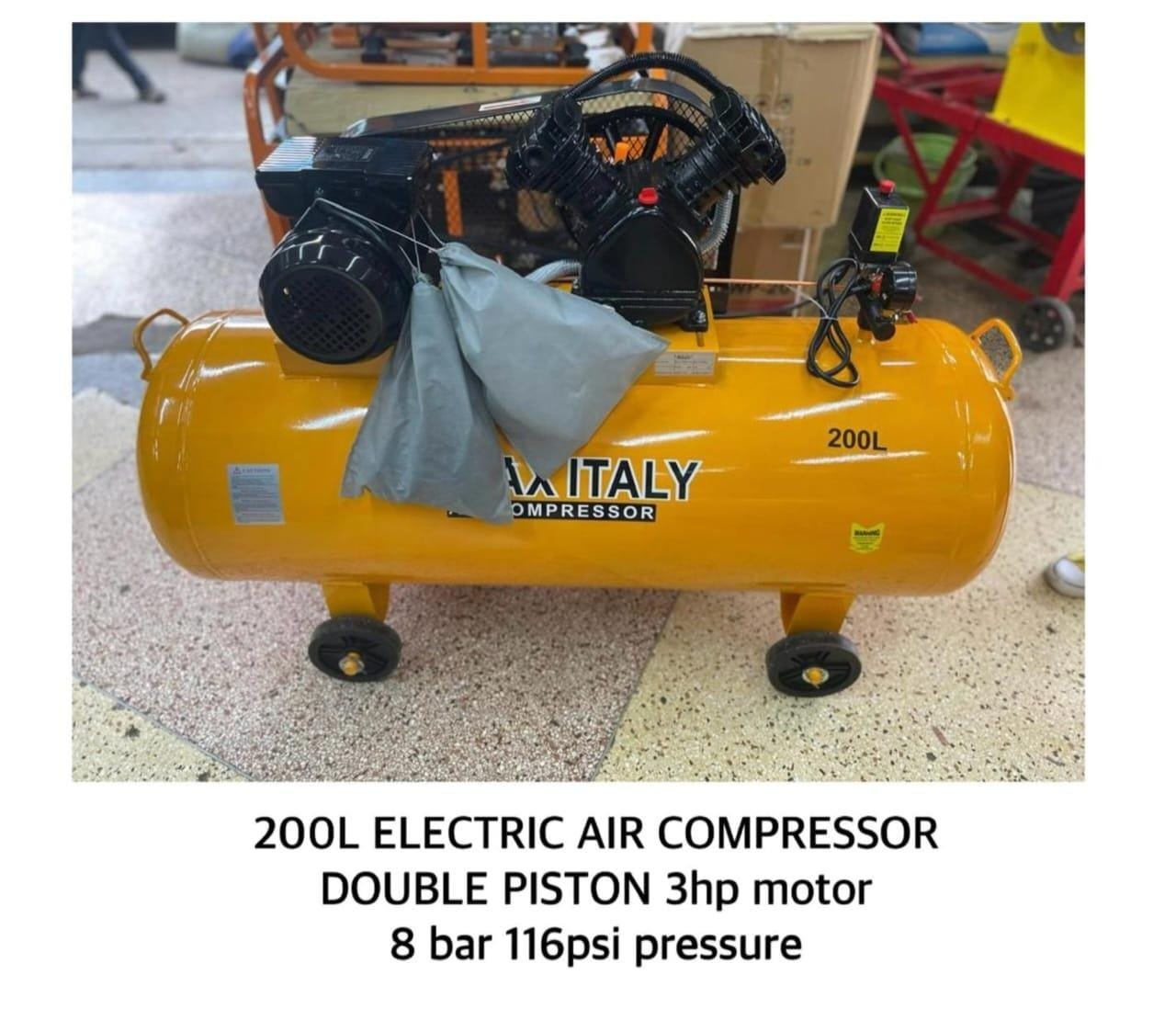 Kmax 200ltr electric air compressor double piston 3hp 8bar