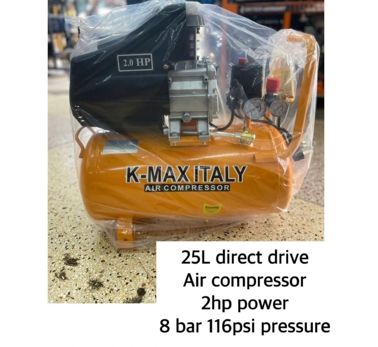 Kmax 25ltrs electric air compressor 2hp 8bar