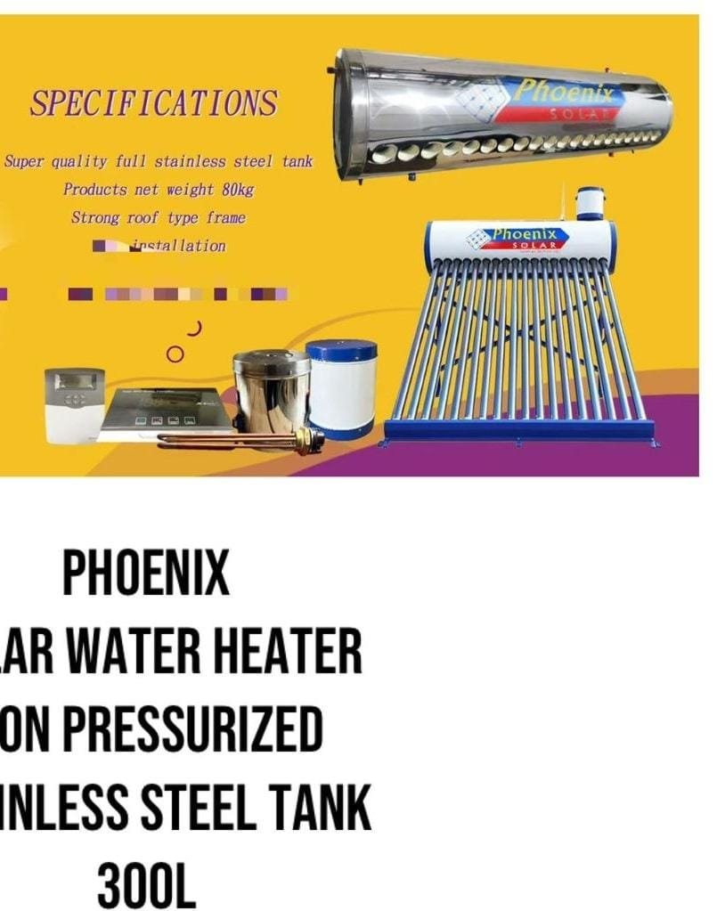 Phoenix dc solar water heater non pressurised 200ltrs stainless steel
