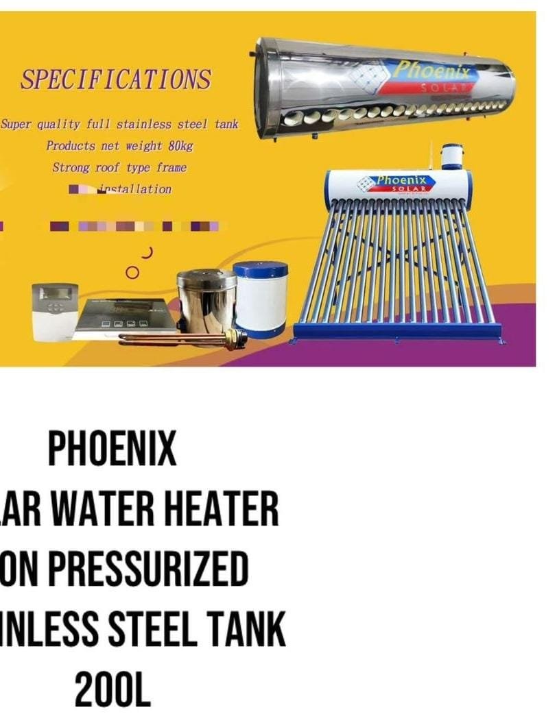 Phoenix dc solar water heater non pressurized 200ltrs stainless steel