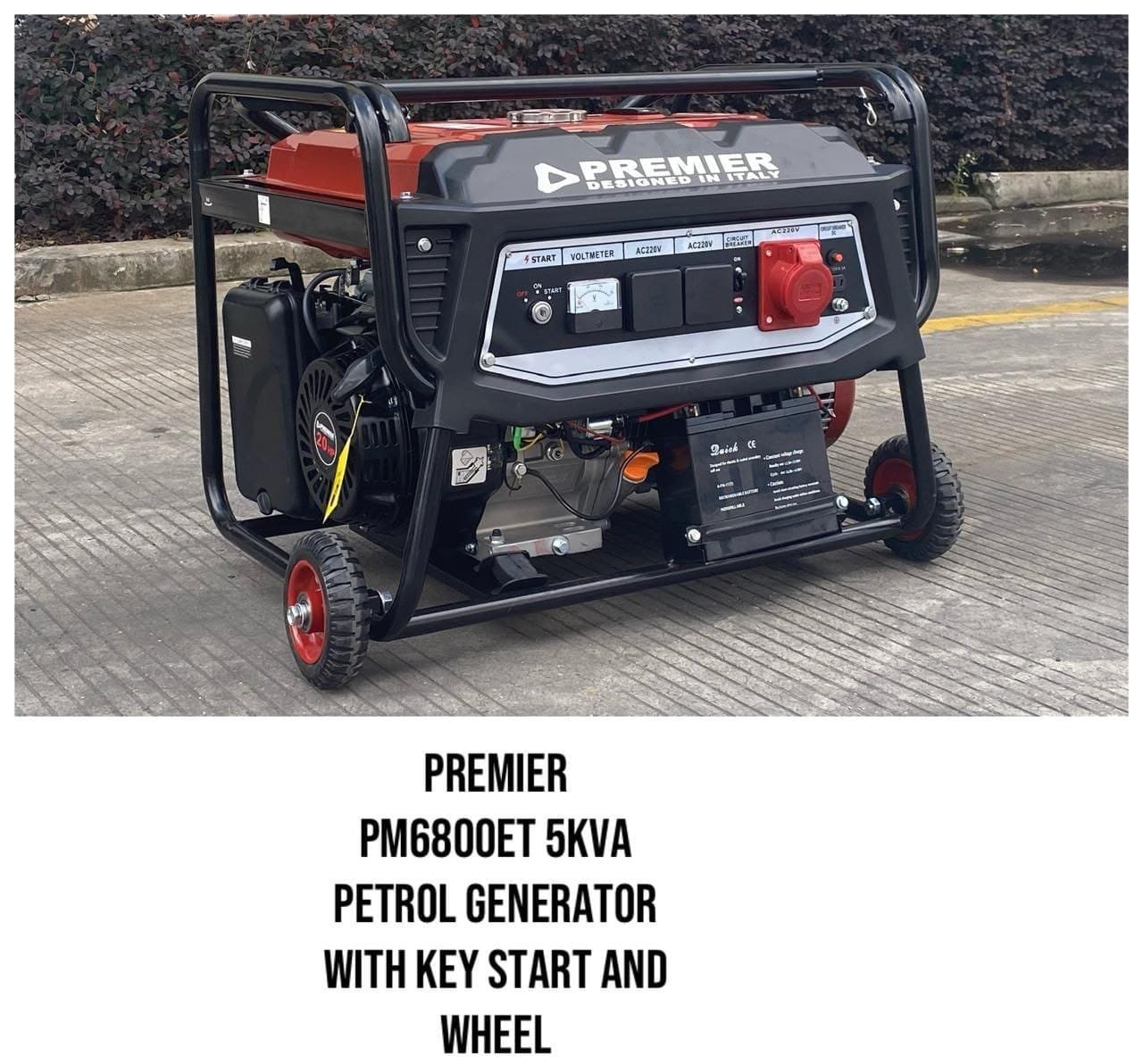 Pm6800et Premier petrol generator 5kva with keystart and wheels