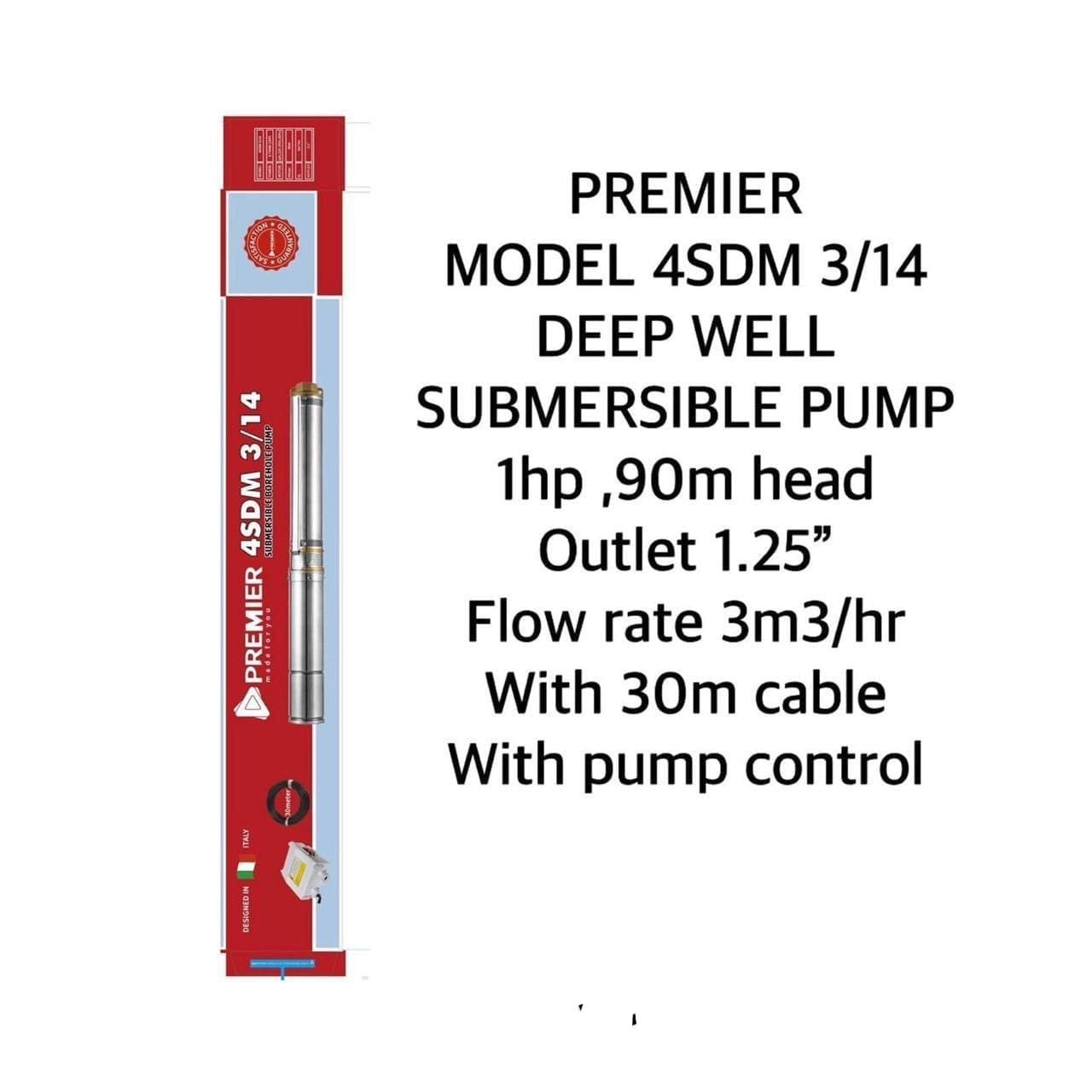 4sdm 3/14 Premier deep well submersible waterpump 1hp 90m