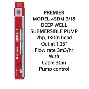 4sdm 3/18 Premier deep well submersible waterpump 2hp 130m