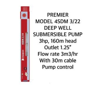 4sdm 3/22 Premier deep well submersible waterpump 3hp 160m