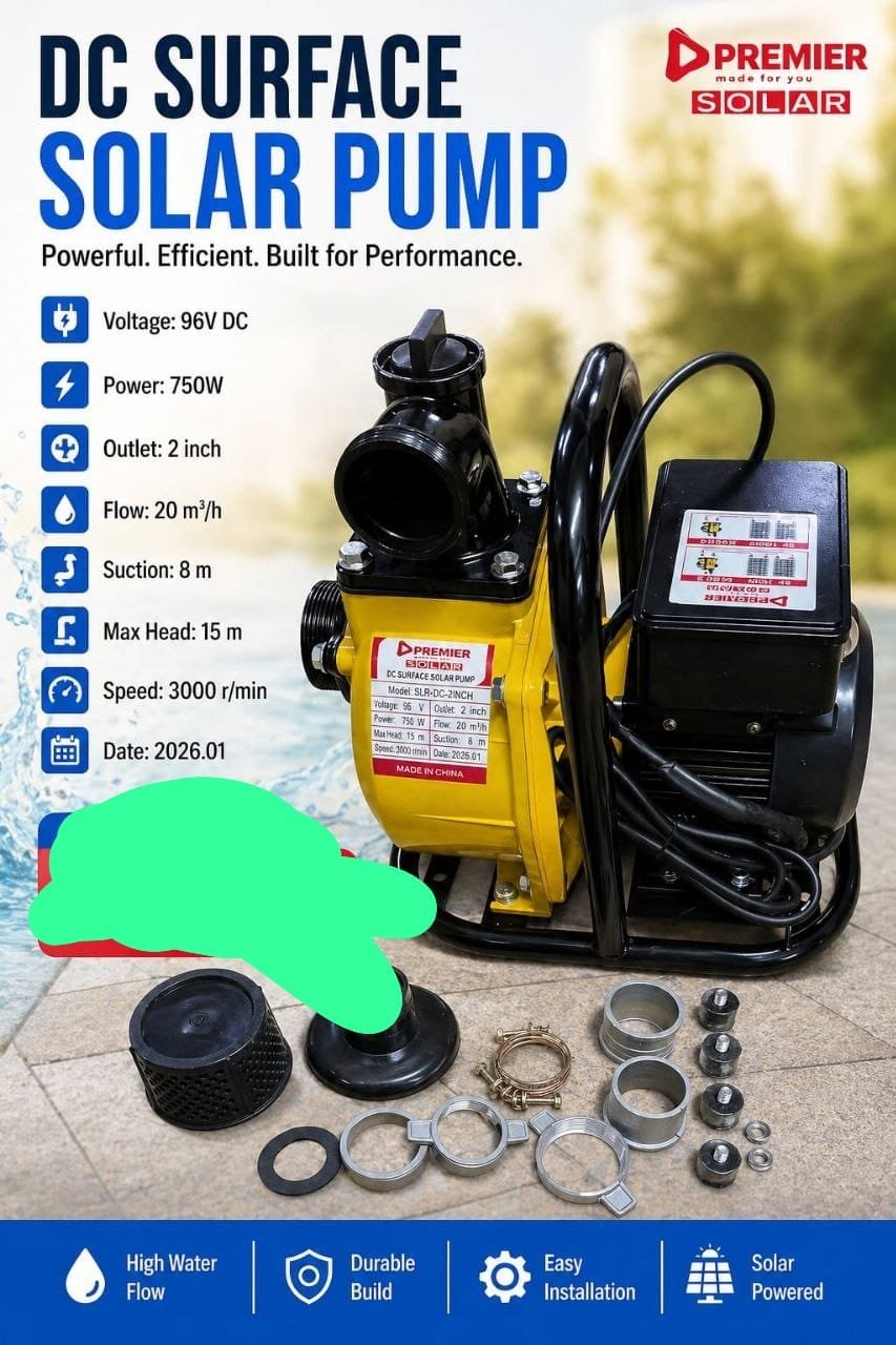 Slr-dc-2inch Premier dc solar surface waterpump 96v 750w yellow