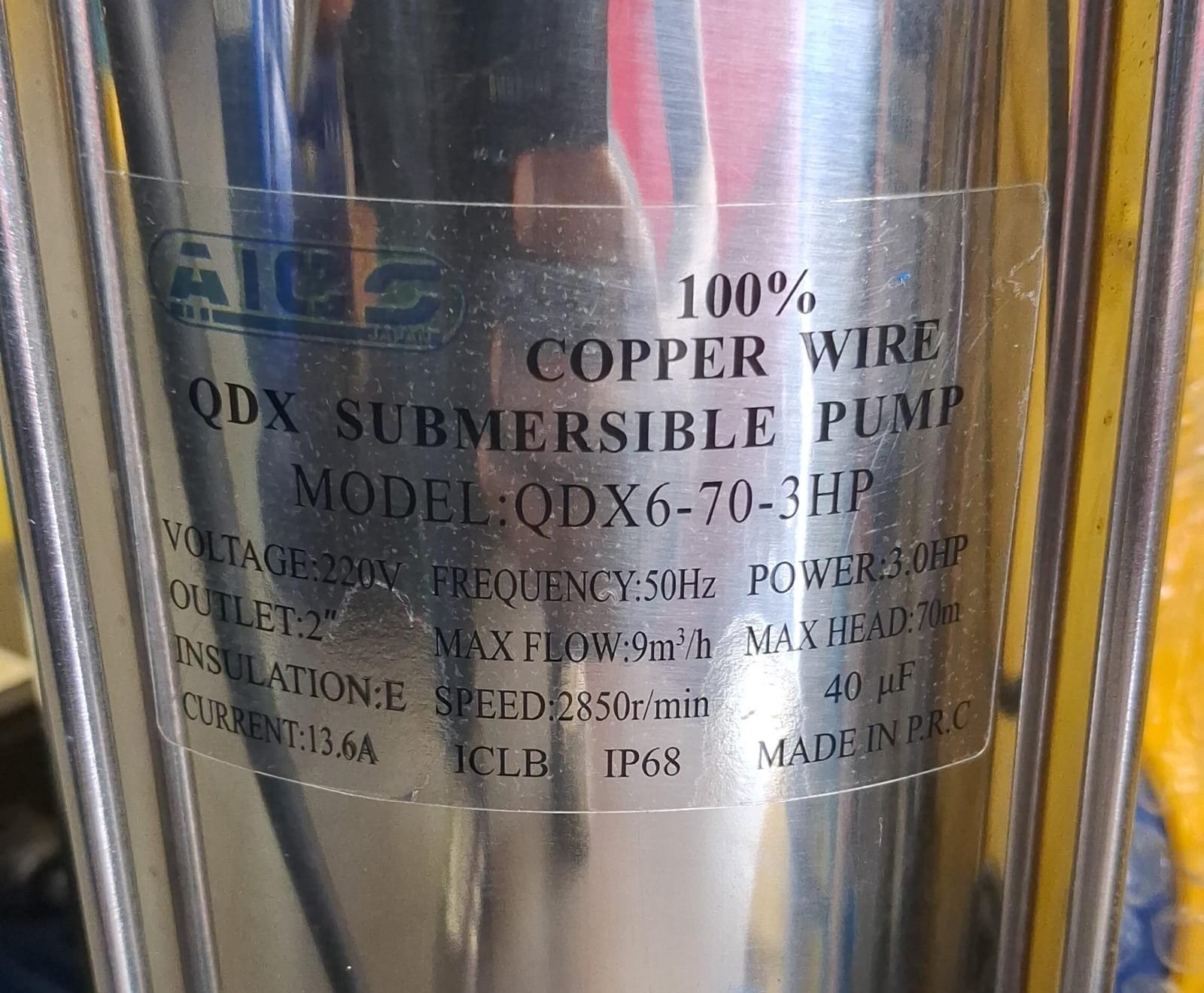 Aico copper wired qdx6 submersible 3hp 70mtr 9³m/hr - Image 2