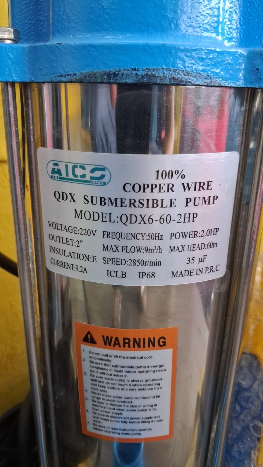 Qdx6-60-2hp 60mtr Aico 2inch submersible waterpump copper - Image 2